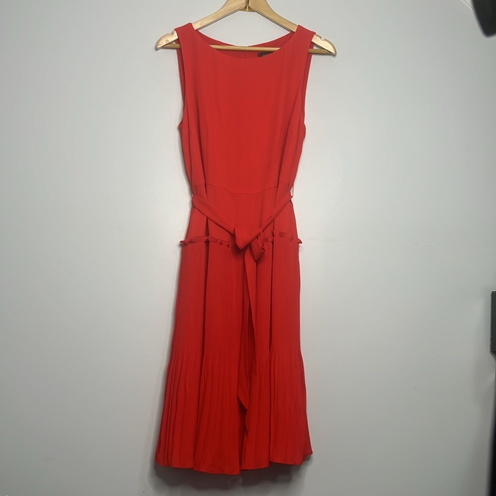 ivanka trump red pleated blouson dress Womens